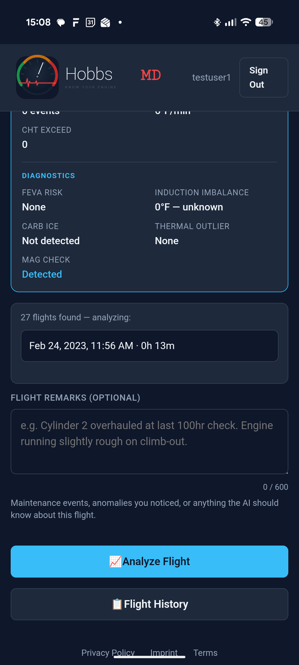 Flight history view